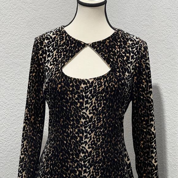 Cache Velvet Leopard Print Keyhole Bodycon Long Sleeve Sheath Women's Size 6 - Picture 2 of 12